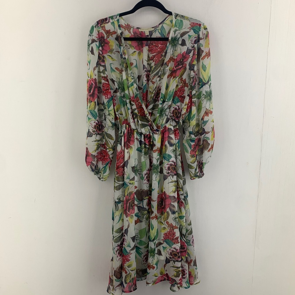 Maria Gabrielle Floral Midi Dress XL Brunch Chiffon Romantic Multicolor